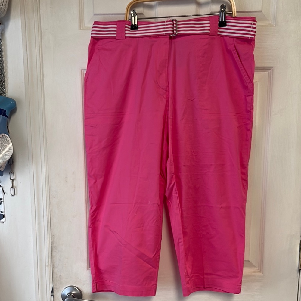 White Stag Pink Capris with Striped Waistband